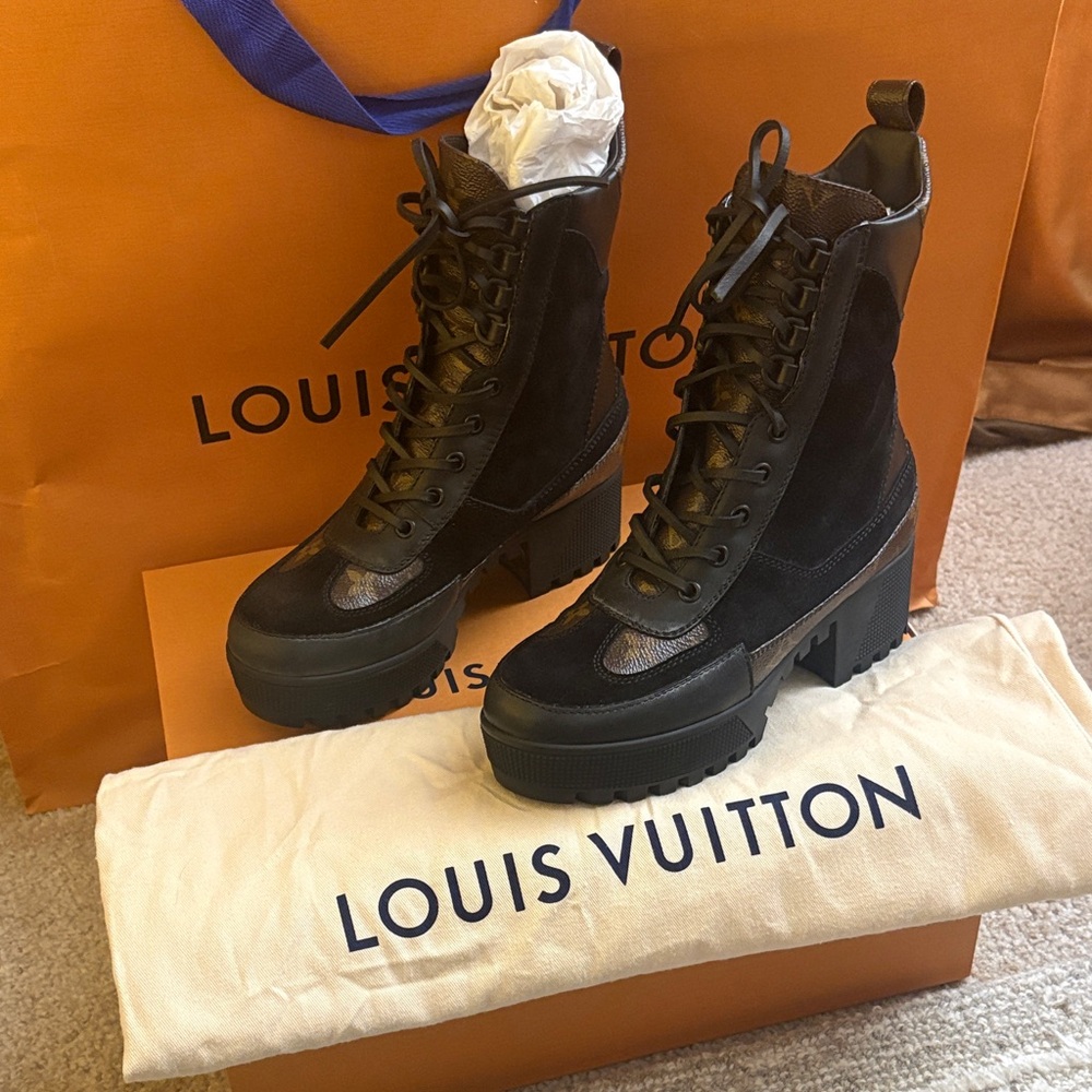 Louis Vuitton Suede Calfskin Monogram Laureate Platform Desert Boots